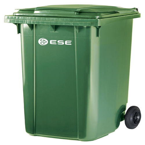 Green wheeled outdoor waste bin with a closed lid, featuring the ESE logo on the front - POWER Bear