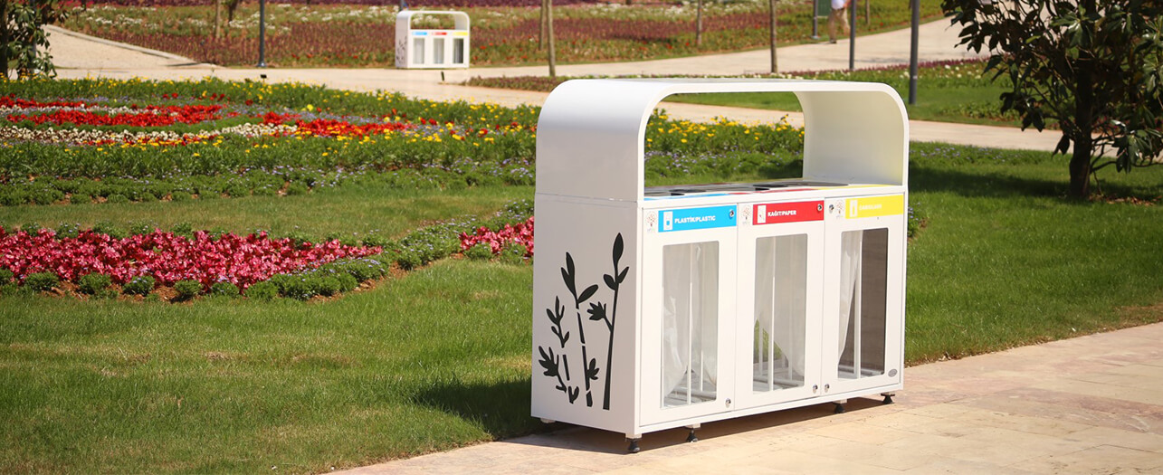 Plastic bins in outdoor place