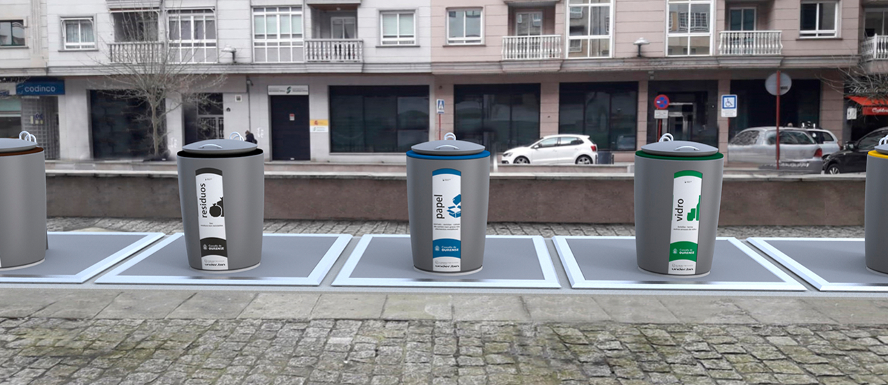 Row of underground bins near a beach 