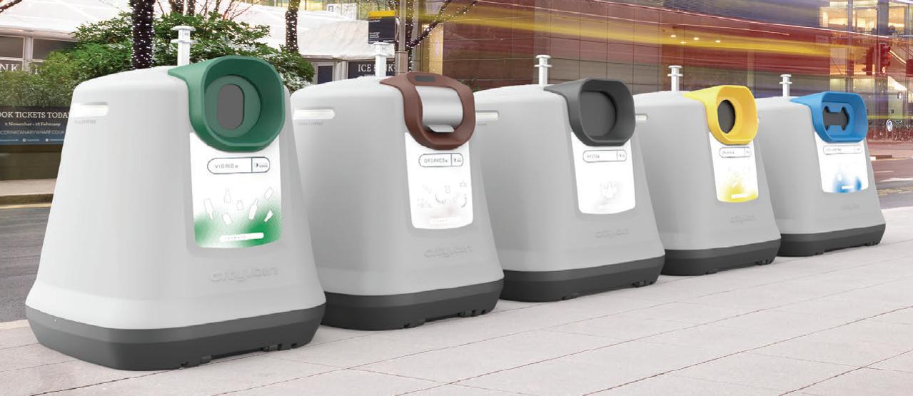 Urban city garbage bins in different sizes 